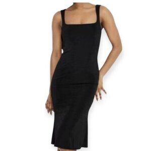 Classic Black Square-Neck Midi Dress